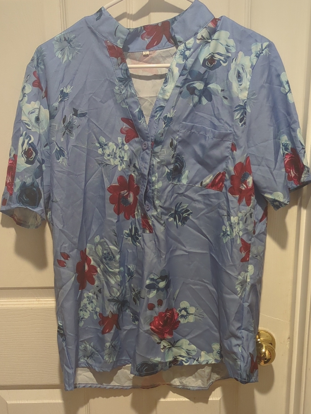 Women's Light Blue Floral Short-Sleeve Shirt